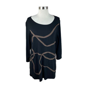 Avivit Yizhar NEW Black Brown 3/4 Sleeve Lagenlook Knit Tunic Size 4 Large
